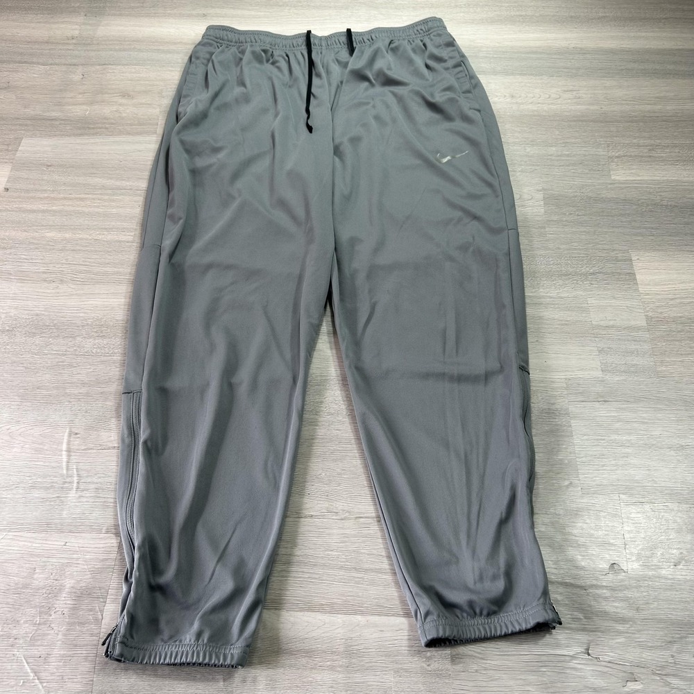 Nike Dri-FIT Track Pants Mens XL Gray Microfiber Zip Hem Lined Pockets Athletic